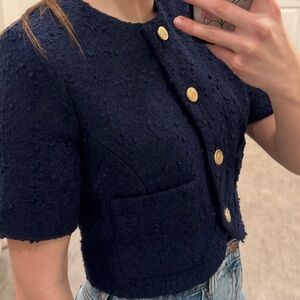 NEW Abercrombie Navy Textured Short Sleeve blazer with Gold Buttons